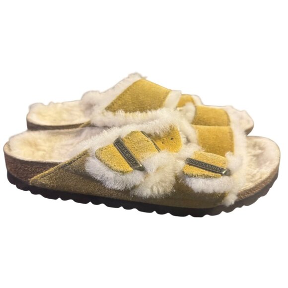 Birkenstock Arizona Fur Shearling Women’s EU 36/ W 5 Yellow Suede Leather Sandal - Picture 2 of 11